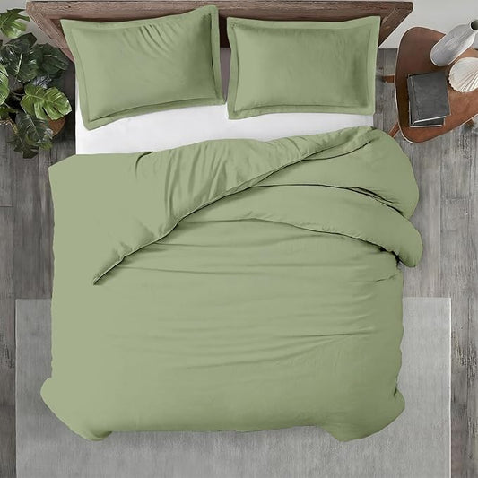 Kotton Culture 3 Pc 120"x120" Duvet Cover Set Super King Plus/Super Oversize King 100% Egyptian Cotton - 600 TC Comforter Cover, Zipper Closure & Corner Ties -Fits Only Extra Large Inserts -Moss Green