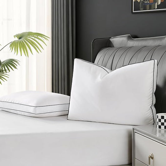Feather Down Pillows King Size Set of 2, Luxury Hotel Collection Bed King Pillows 2 Pack, Down Gusseted Pillow for Sleeping, Soft Fluffy Medium Firm for Side Back Stomach Sleepers 20x36 in.