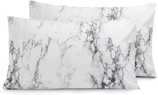 Elegant Comfort Luxury Ultra-Soft 2-Piece Pillowcase Set - 1500 Premium Hotel Quality Microfiber Double Brushed - Wrinkle Resistant, Standard/Queen, Marble Pattern White