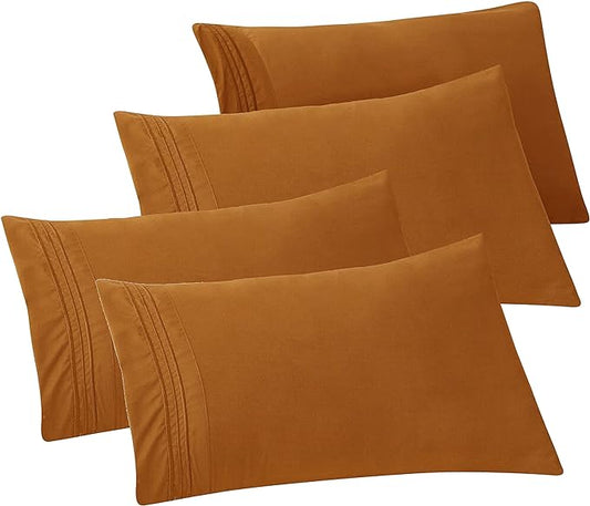 Elegant Comfort 4-PACK Solid Pillowcases 1500 Premium Hotel Quality Microfiber - Smooth Weave, Wrinkle and Stain Resistant, Easy Slip-On, 4-Piece Set, King Pillowcase, Bronze