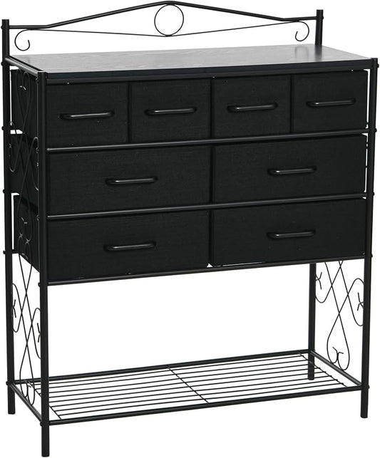 Household Essentials Black Oak & Iron Apothecary 8-Drawer Sideboard