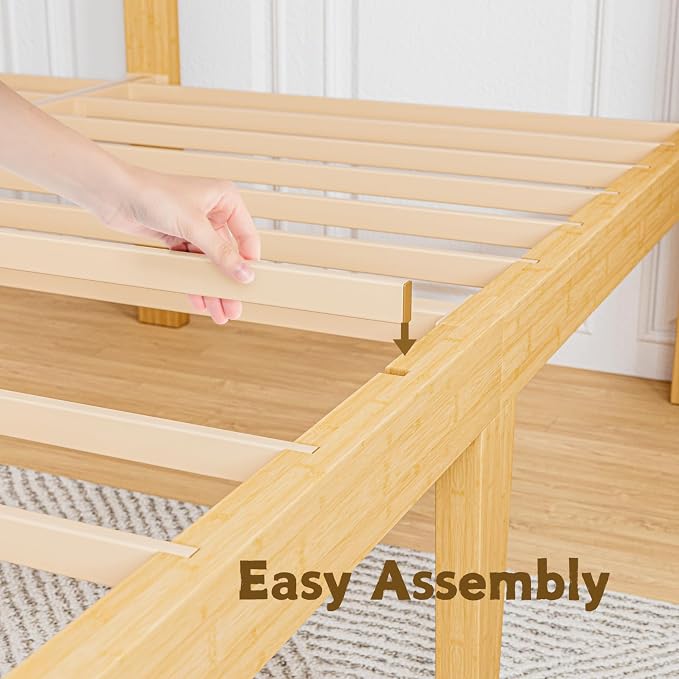10 Inch High Bamboo Full Size Bed Frame with Headboard and Footboard, Wood Full Bed Frame No Box Spring Needed Heavy Duty, Metal Slat Support, Easy Assembly, Noise Free, Reinforced
