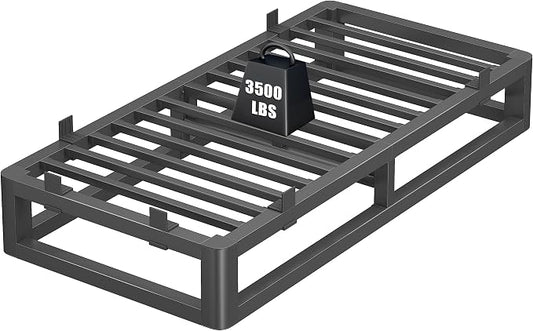 10 Inch Twin Bed Frames with Rounded Corner and Squeak Free U-Slot Design, Metal Platform Bed Frames 6 Non-Slip Guards, 3500lbs Heavy Duty Steel Slat Support, No Box Spring Needed, Black