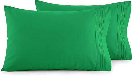Elegant Comfort Luxury Ultra-Soft 2-Piece Pillowcase Set - 1500 Premium Hotel Quality Microfiber Double Brushed - Wrinkle Resistant, Standard/Queen, Emerald Green