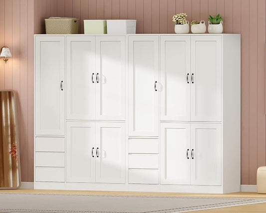 RALGEND Armoire Wardrobe Closet Set of 2, with 3 Drawers and 5 Doors, Wardrobe Cabinet for Bedroom, 70.9" Bedroom Armoire with Hanging Rod, Large Capacity Storage Wardrobe Armoire, White