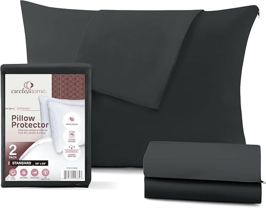 CirclesHome Pillow Protectors 2 Pack Standard Zippered - 100% Cotton Breathable Pillowcases - Protects Pillows from Dirt, Dust and Debris (Standard - Set of 2 - 20x26)