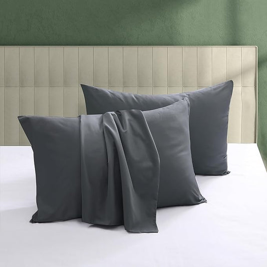 100% Egyptian Cotton Zippered Toddler Pillowcases Set of 4, 600 Thread Count Small Pillow Cases, Super Soft and Breathable Pillow Protector, 13x18 Inches (Dark Grey, Toddler)