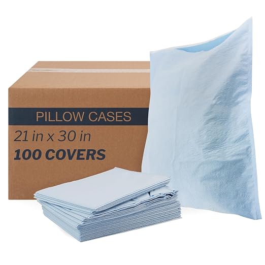 McKesson Disposable Pillow Case Covers Bulk Pillowcase, Single-Use for Medical Hospital Travel, Standard Size, Blue, 21 in x 30 in (100)