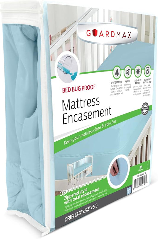 Guardmax Crib Mattress Encasement with Zipper, Waterproof, Bed Bug Proof, and Dust Mite Proof Mattress Protector for Crib Size Bed up to 6" Deep, Zippered All Around Jersey Knitted Mattress Cover