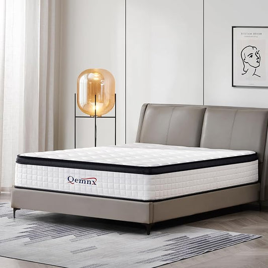 12 Inch King Plus Hybrid Mattress, Memory Foam and Spring Construction, with Edge Support, Motion Isolation & Pressure Relief, Breathable & Eco-Friendly, Easy Setup