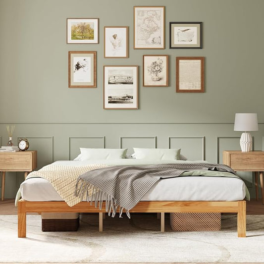 Novilla 12 Inch Wooden King Size Bed Frame, Classic Solid Wood Platform Bed Frame King Size, Sturdy Wood Slat Support, No Box Spring Needed, Easy Assembly