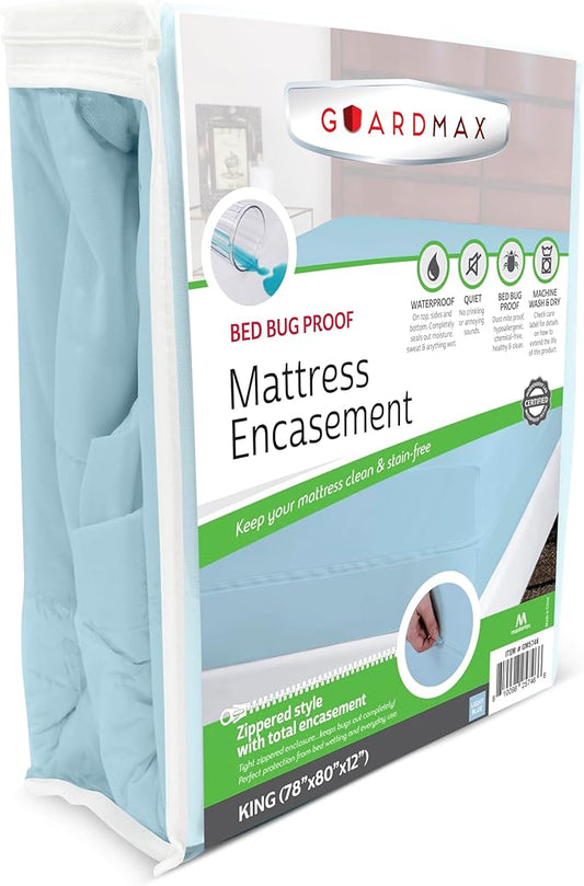 Guardmax King Mattress Encasement with Zipper, Waterproof, Bed Bug Proof, and Dust Mite Proof Mattress Protector for King Size Bed up to 12" Deep, Zippered All Around Jersey Knitted Mattress Cover