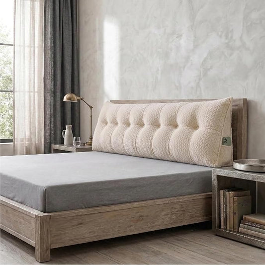 Headboard Pillow King Size, Reading Pillow for Bed, Leaf Pattern Wedge Pillow, Tufted Backrest Support, Headboard Substitute, Beige
