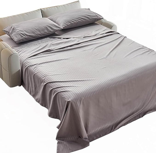 Kingnex Striped 36x72 Sofa Bed Sheets Twin Size for Sleeper Sofa Bed 36x72 Soft Double Brushed 1800 Microfiber 3 Pcs Include 1 Fitted Sheet 1 Flat Sheet 1 Pillowcase Grey