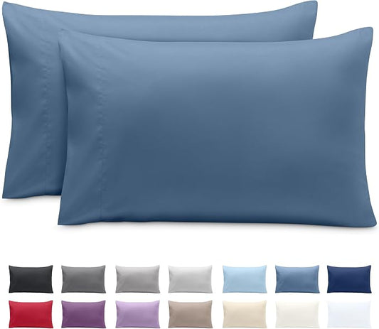 Bare Home Microfiber Pillow Cases - King Size 20x40 - Cooling Pillowcases - Double Brushed - Easy Care - Envelope Closure (King Pillowcase Set of 2, Coronet Blue)