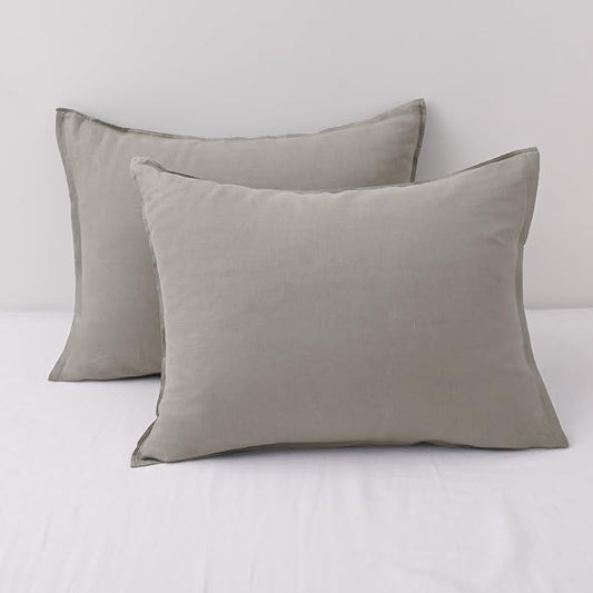 CHUFFED 100% French Linen Pillowcases Standard Size Set of 2 Linen Pillow Cases, Stone Washed Flax Pillow Shams with Zipper Closure - Breathable & Cooling for Hot Sleepers,20x26 Inches, Medium Grey