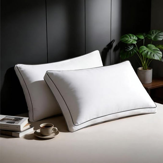 Ubauba Goose Feather Down Fiber Pillows King Size Set of 2, Supportive Gusseted Luxury Hotel Pillow, Comfortable Bed Pillow for Sleeping, Cloud-Soft Pillows for Side, Back & Stomach Sleepers, 20x36 in