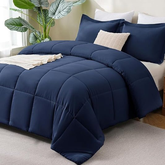 CozyLux Oversized King Comforter Set, 270GSM Navy Blue Bedding Sets for All Seasons, 3 Pieces 120x98 Bed Set with 1 Down Alternative Comforter and 2 Pillow Shams, Soft, Lightweight, Breathable