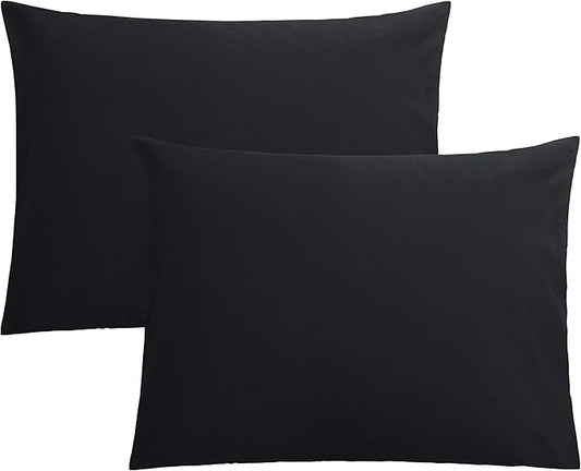 FLXXIE Pillow Cases Standard Size, Soft Microfiber Pillow Covers with Envelope Closure, Wrinkle, Stain Resistant Pillowcases, 2 Piece Set, 20x26, Black