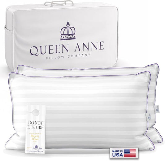 Queen Anne Hotel Pillows King Size Bed Pillows for Sleeping, Set of 2 – Adjustable Luxury Down Alternative for Side & Back Sleepers, Soft Support, Cooling, Hypoallergenic, Made in USA