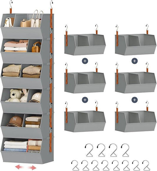 Hanging Closet Organizer Extra Large, Clothes Hanging Shelves for Closet with Divider, Collapsible Closet Storage System, Fabric Storage Bins for Home, Dorm, Rv, Sweaters, Handbags, Underwear, Sock