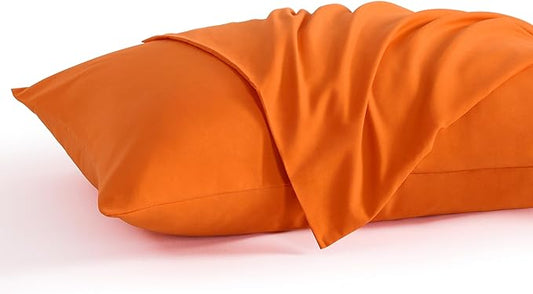 NTBAY Queen Pillow Cases Set, 2 Pack Brushed Microfiber 20x30 Inches, Soft, Wrinkle, Fade, Stain Resistant Orange Pillow Cases with Envelope Closure