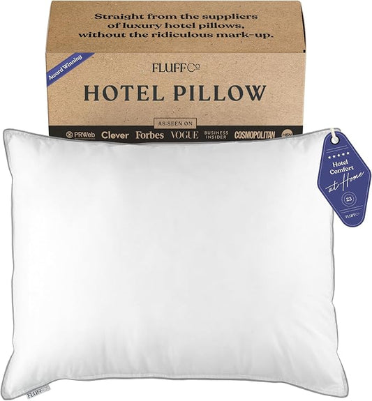 FluffCo Zen Fluff™ Down Standard/Queen Size Bed Pillow for Sleeping - 600 Fill Power White Duck Down - 300 TC Cotton Shell - Pillows for Side, Back, and Stomach Sleepers - 20" x 26", 1-Pack, Soft