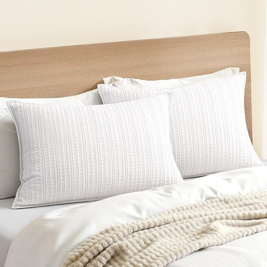 100% Cotton Waffle Pillow Shams King Size, 2 Pack 20x36 Decorative Pillow Covers for Bed Couch Sofa, Neutral Weave Cushion Cases Modern Farmhouse Home Decor, White