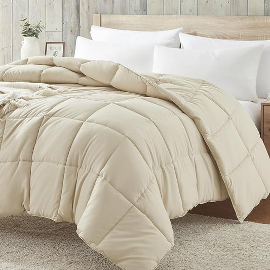 Homelike Moment Comforter King Size - Beige Duvet Insert Down Alternative Bed King Comforter, Lightweight Bedding Comforters Quilted Soft All Season Beige
