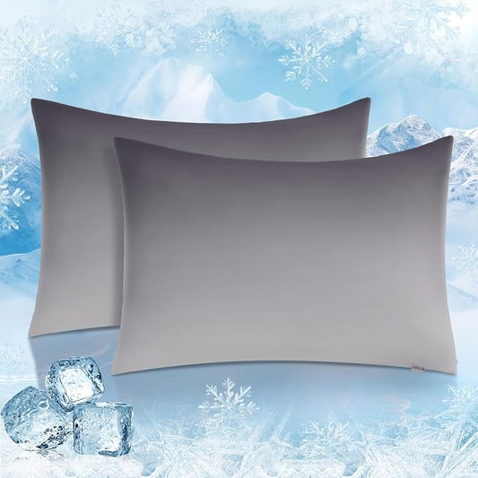LUXEAR Cooling Pillow Cases, 2 Pack Queen Size Arc-Chill Q-max > 0.5 Gradient Cool Pillowcases for Hair Skin,Breathable Silky Cooling Summer Pillow Cover for Hot Sleepers & Night Sweats- Gradient Gray