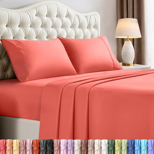 Utopia Bedding King Size Sheet Set – 4 Piece Bed Sheets, Soft and Breathable Microfiber, Includes 1 Fitted Sheet, 1 Flat Sheet and 2 Pillowcases – Oeko Tex (Coral)