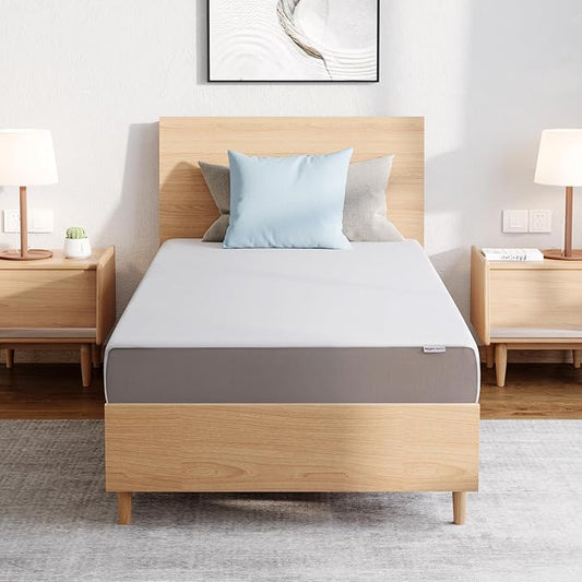 Amazon Basics Medium Firm Memory Foam Mattress, Breathable, 8 Inch, Twin, White/Grey