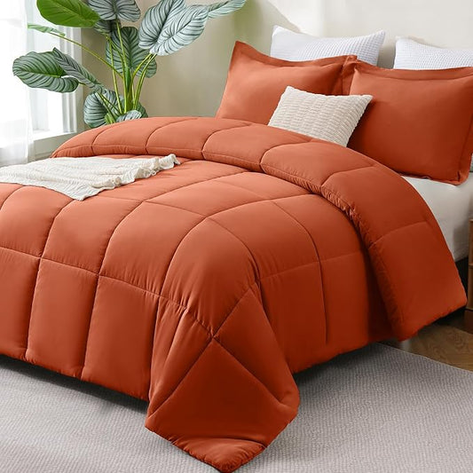 CozyLux King Size Comforter Sets - 270GSM Terracotta Bedding Sets for All Seasons, 3 Pieces Box Stitched Bed Set with 1 Down Alternative Comforter and 2 Pillow Shams, Soft, Lightweight, Durable