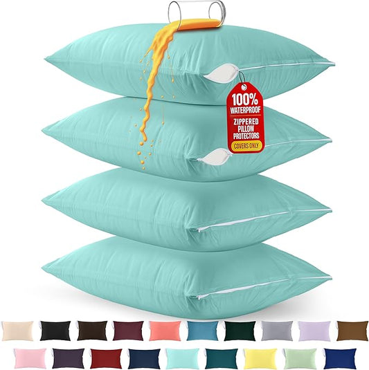 Utopia Bedding Premium 100% Waterproof Pillow Protectors with Zipper Standard Size (Set of 4), Bed Bug and Dust Mite Proof Zippered Pillow Covers, Pillow Encasement Cases, Spa Blue