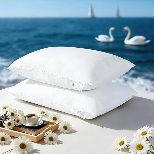 LIANLAM Goose Feather Down Pillows Standard Size Set of 2, 3-Chamber 5 Star Hotel Pillow for Deep Sleep, Soft Bed Pillows for Neck Pain Relief, Perfect for Side, Back Sleepers (2 Pack,20"x26")