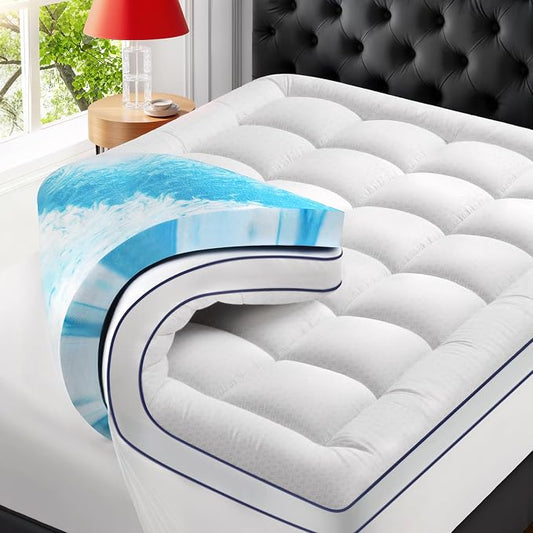 Premium Dual Layer 4 Inch Memory Foam Mattress Topper, 2 Inch Gel Memory Foam and 2 Inch Pillow Top Mattress Pad Cover for Back Pain, Extra Thick Comfort Support（Twin XL 39"x80"）