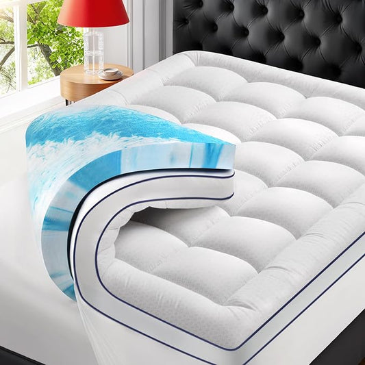Premium Dual Layer 4 Inch Memory Foam Mattress Topper, 2 Inch Gel Memory Foam and 2 Inch Pillow Top Mattress Pad Cover for Back Pain, Extra Thick Comfort Support（Twin 39"x75"）
