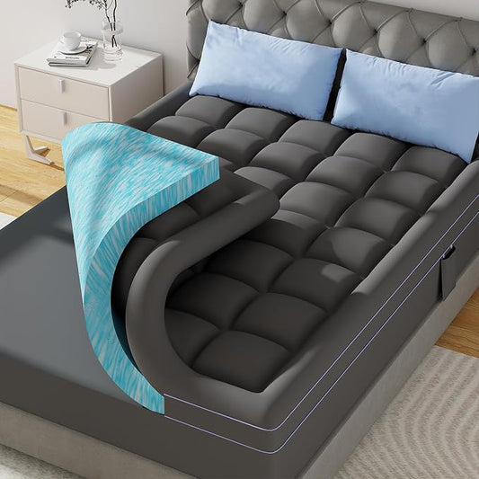 ABENE 3 Inch Dual Layer Memory Foam Mattress Topper Full, 2 Inch Memory Foam Plus 1 Inch Down Alternative Pillowtop Mattress Pad, with Bedside Pocket, Support for Back Pain (Full, Gray)