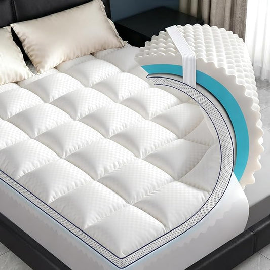 Full Size Mattress Topper, 4.5 Inch Memory Foam Mattress Topper for Back Pain & Pressure Relief, 2.5" Cooling Memory Foam Soft and Supportive + 2" Pillow Top Mattress Pad Cover, with 8-21" Deep Pocket