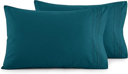 Elegant Comfort Luxury Ultra-Soft 2-Piece Pillowcase Set - 1500 Premium Hotel Quality Microfiber Double Brushed - Wrinkle Resistant, Standard/Queen, Marine Teal