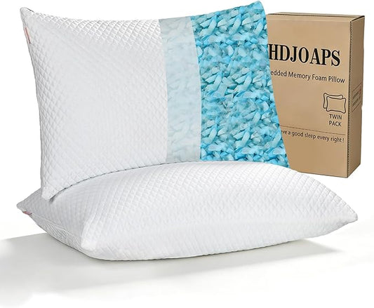 Cooling Pillow for Sleeping King Size Set of 2, Shredded Memory Foam Pillows Adjustable Firm Bed Pillow with Zipper, Cool Pillow for Hot, Side, Back and Stomach Sleepers