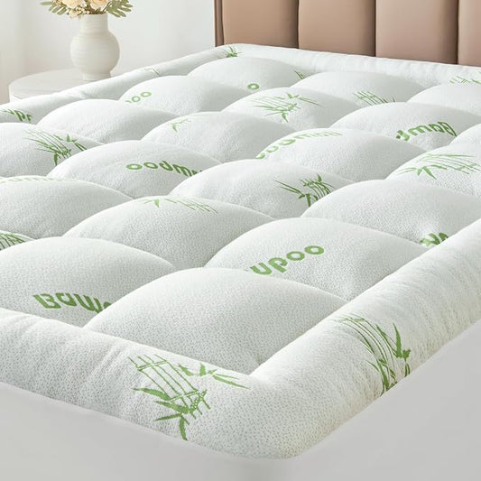 California King Size Mattress Topper Viscose Derived from Bamboo, Soft Thick Pillow Top Mattress Pad for Back Pain, Cooling Mattress Protector with 8-21 Inch Deep Pocket, White