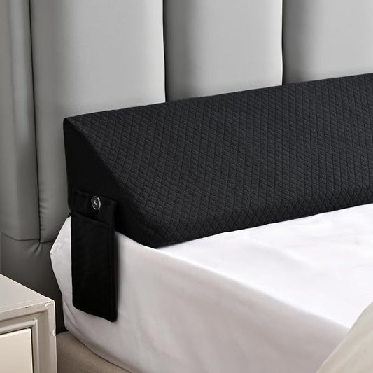 Twin Bed Wedge Pillow for Bed Gap Filler/Headboard Gap Black Long Triangle Corner Pillows with Pockets,Dense Foam,Pillow Prevents Stuff Drops,Between Twin Frames and Mattress Home Beds Accessories