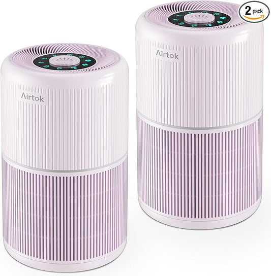 2 Pack Air Purifier for Home Bedroom with H13 True HEPA Filter for Smoke, Smokers, Dust, Odors, Pollen, Pet Dander | Quiet 99.9% Removal to 0.1 Microns | Purple Available for California