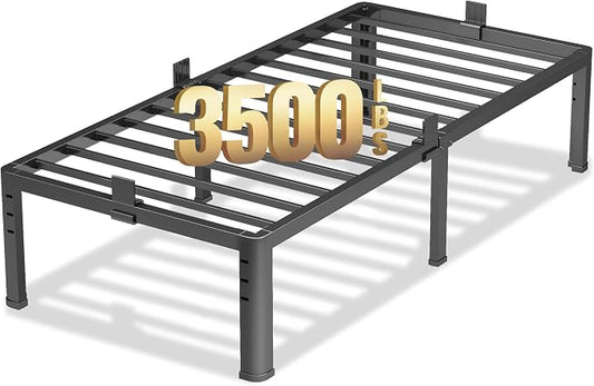 NKZ 18 Inch Metal Platform Bed Frame, Twin Size Bed Frame with Round Corner Legs, 3,500 lbs Heavy Duty Steel Slats Support, No Box Spring Needed, Easy Assembly, Noise Free
