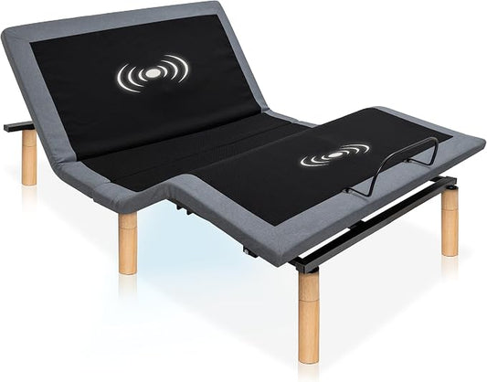 Hedva Adjustable Bed Frame with Massage Motors, 4 USB Ports, LED Light, 5-Minute Assembly, Multiple Preset Positions for Ultimate Comfort, Wireless Remote Control Adjustable Bed (Natural, Queen)