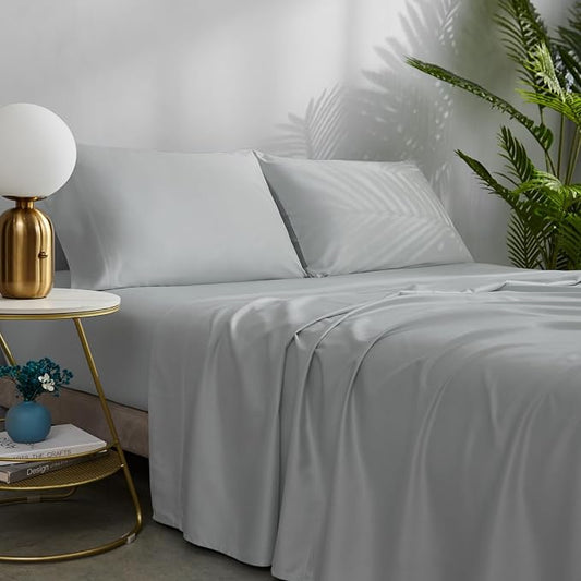 NATUREFIELD Split King Sheets Set (5pc) for Adjustable Bed, 100% Rayon from Bamboo Cooling Sheets, Twin XL Fitted Sheets, Deep Pocket Hotel Luxury Bedding