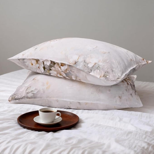 CHUFFED 100% French Linen Pillow Cases Watercolor Peony Print, Farmhouse Floral Stone Washed Pillow Shams with Envelope Closure Soft Breathable Vintage Pillow Covers for Decor,20x30 inches