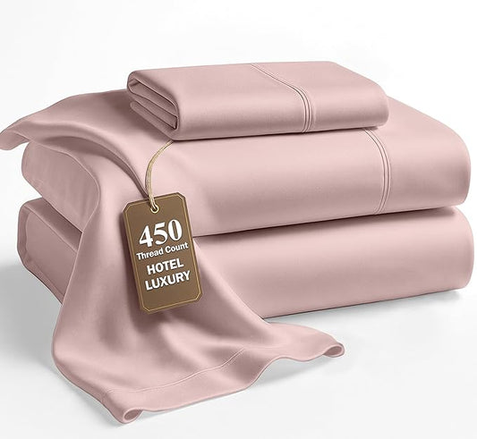 LANE LINEN Twin XL Sheets Set - 450 Thread Count Premium Sateen Weave - 100% Cotton Sheets Set for Guest Rooms - 15'' Deep Pocket for Snug Fit to Your Mattress - Oeko Tex Certified - Sepia Rose
