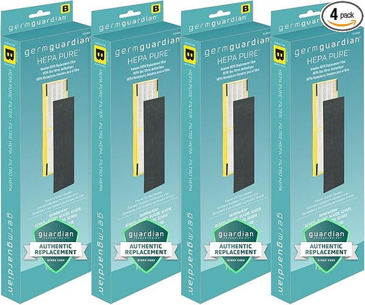 GermGuardian Filter B True HEPA Pure Genuine Air Purifier Filter, Removes 99.97% of Pollutants, Wildfire Smoke, Odors, for AC4825, AC4300, AC4900, AC4880, 4-Pack, Fresh Air for 2 Years, FLT48254PK